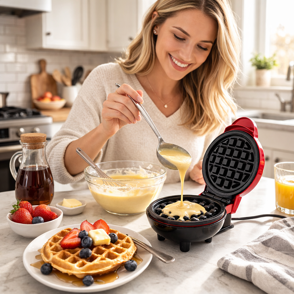 Mini Waffle Maker (4") – Non-Stick Single-Serve Waffle Iron for Quick Breakfast