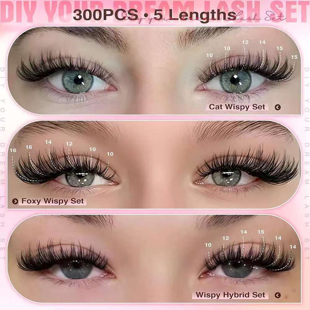 Soft Wispy Lash Clusters Starter Kit – 300pcs with Bond & Seal Pen