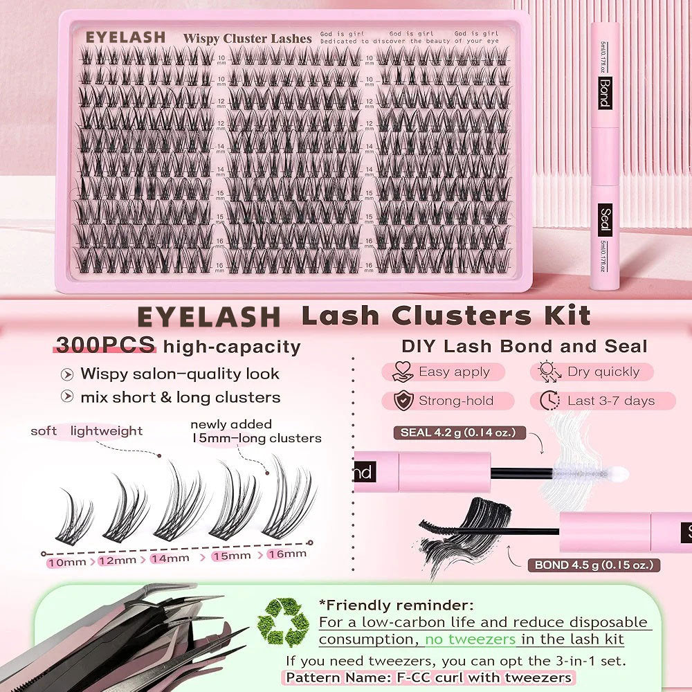 Soft Wispy Lash Clusters Starter Kit – 300pcs with Bond & Seal Pen